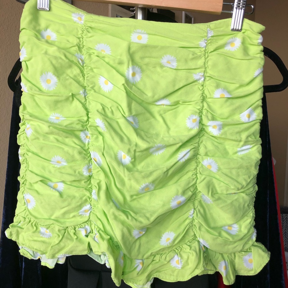 Lime green skirt with white flowers
